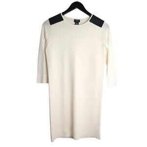 Club Monaco 100% Wool Cream 3/4 Sleeve Dress with Leather Accents Size Small